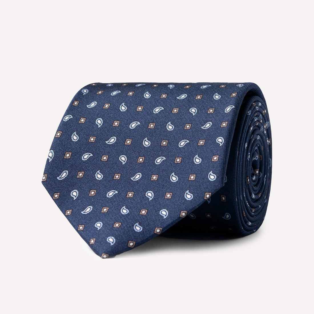 Proper Cloth Navy and Light Blue Small Paisley Print Silk Tie